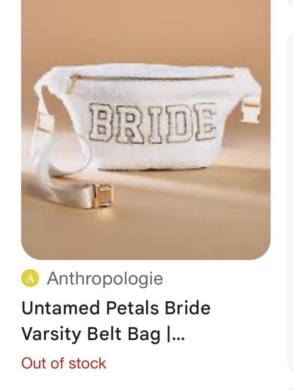 Stoney Clover Untamed Petals Anthropologie 'BRIDE' White Varsity Belt Bag